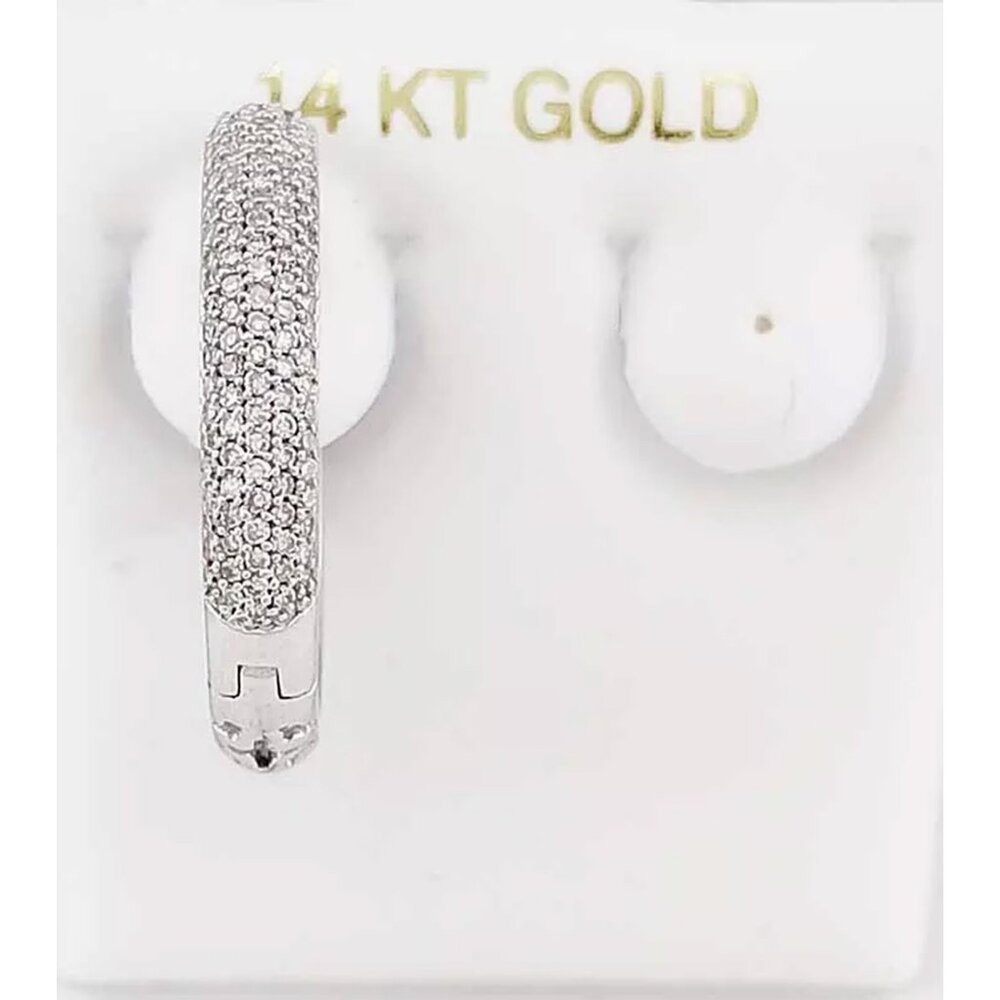 Genuine 1.18 Cts Diamond Hoop Single Earring 14k White Gold